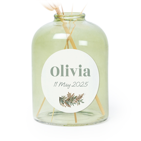 Personalised Green Glass Vase with Round Stickers – Set of 6