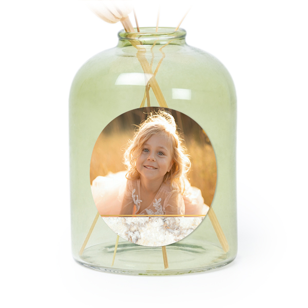 Glazen vaasjes groen met ronde sticker - set van 6 Glazen vaasjes groen met ronde sticker - set van 6