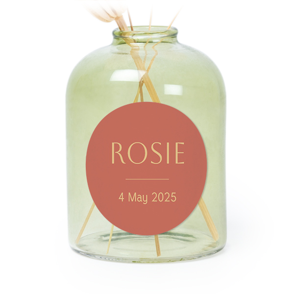Glazen vaasjes groen met ronde sticker - set van 6 Glazen vaasjes groen met ronde sticker - set van 6
