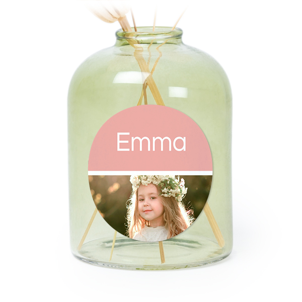 Personalised Green Glass Vase with Round Stickers – Set of 6