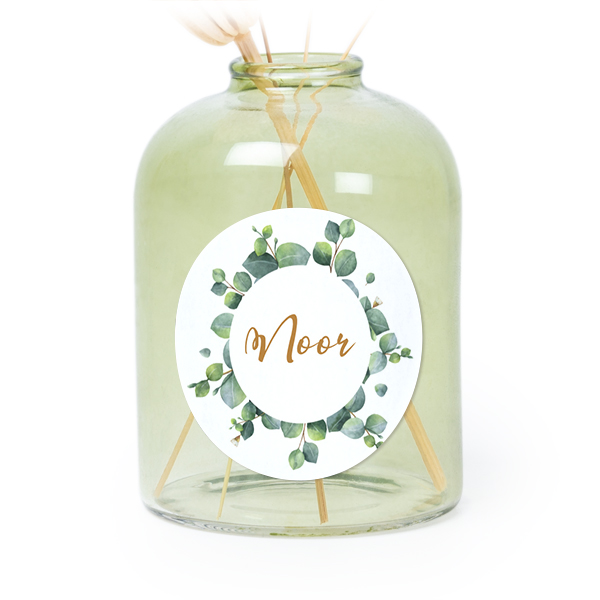 Glazen vaasjes groen met ronde sticker - set van 6 Glazen vaasjes groen met ronde sticker - set van 6