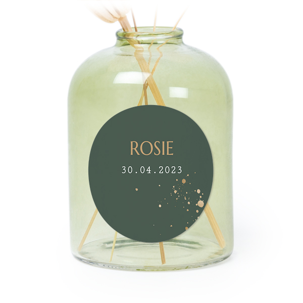 Glazen vaasjes groen met ronde sticker - set van 6