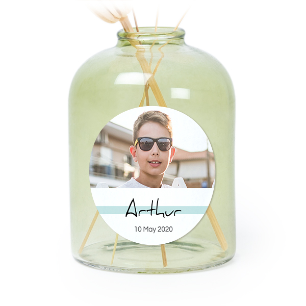 Petit vase verre vert avec autocollant rond - Lot de 6