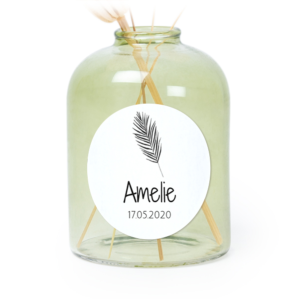 Personalised Green Glass Vase with Round Stickers – Set of 6
