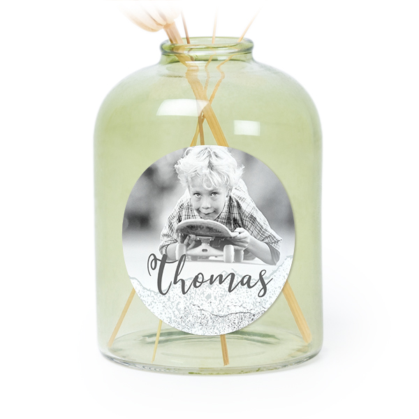 Personalised Green Glass Vase with Round Stickers – Set of 6