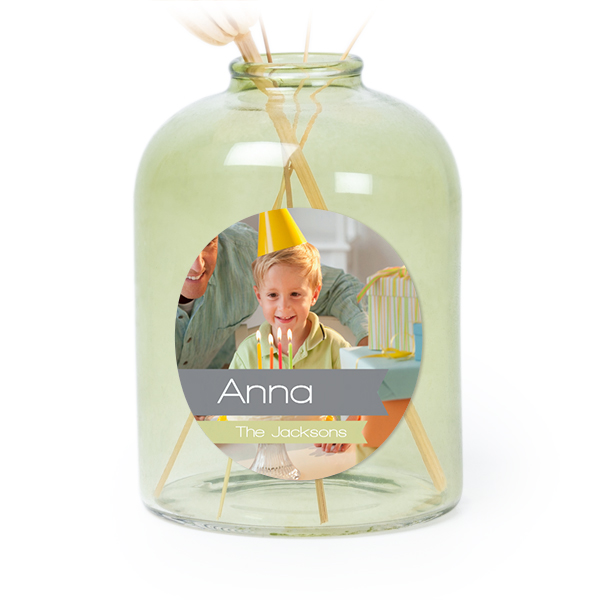 Personalised Green Glass Vase with Round Stickers – Set of 6