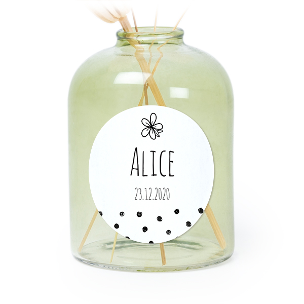 Petit vase verre vert avec autocollant rond - Lot de 6