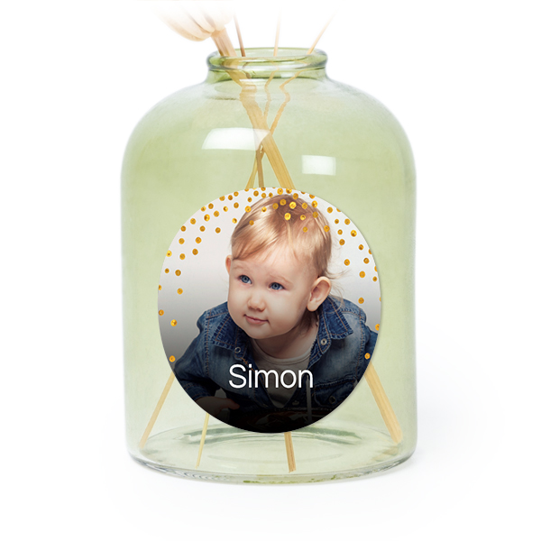 Petit vase verre vert avec autocollant rond - Lot de 6 Petit vase verre vert avec autocollant rond - Lot de 6