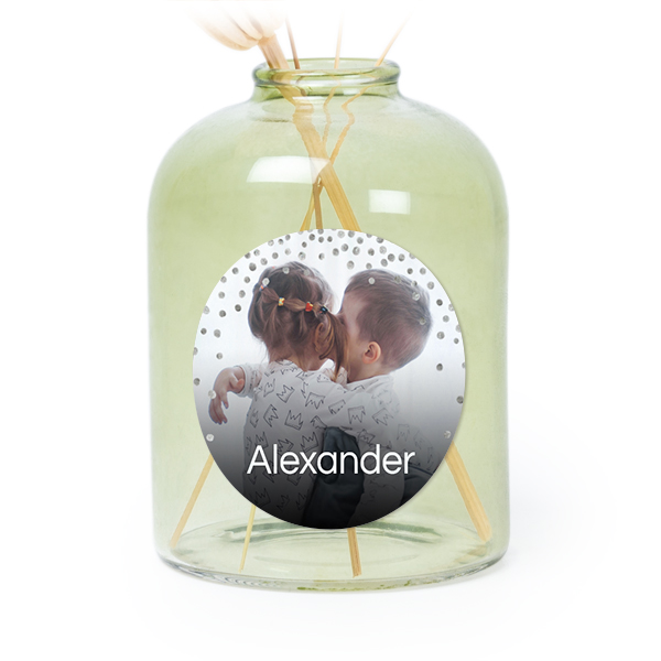 Glazen vaasjes groen met ronde sticker - set van 6