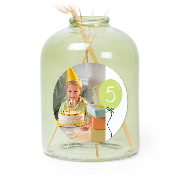 Petit vase verre vert avec autocollant rond - Lot de 6