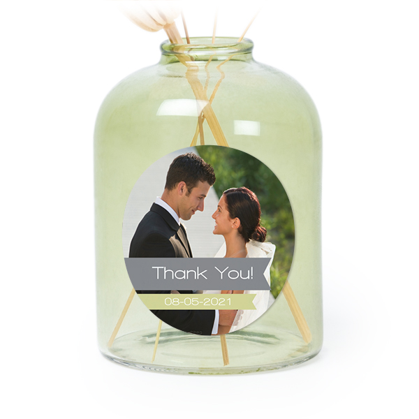 Personalised Green Glass Vase with Round Stickers – Set of 6