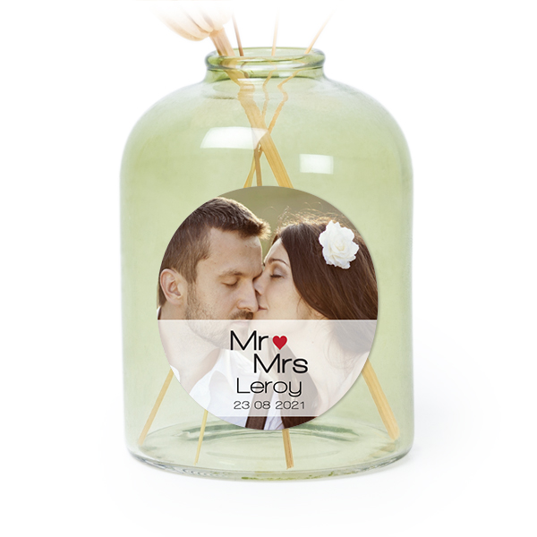 Mini-Glasvase grün mit Aufkleber Rund - 6 Stück