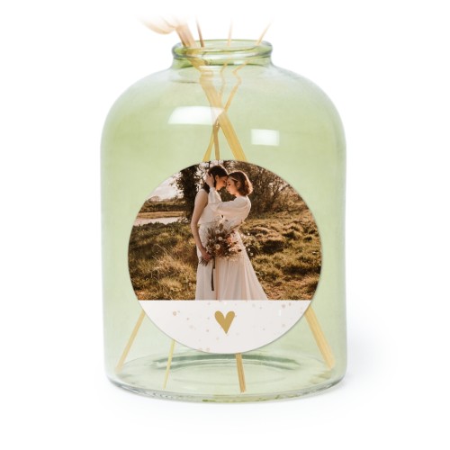 Petit vase verre vert avec autocollant rond - Lot de 6