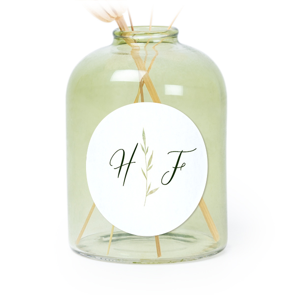 Petit vase verre vert avec autocollant rond - Lot de 6 Petit vase verre vert avec autocollant rond - Lot de 6