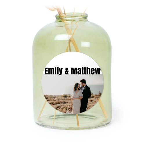 Personalised Green Glass Vase with Round Stickers – Set of 6