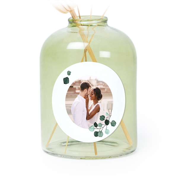 Petit vase verre vert avec autocollant rond - Lot de 6 Petit vase verre vert avec autocollant rond - Lot de 6