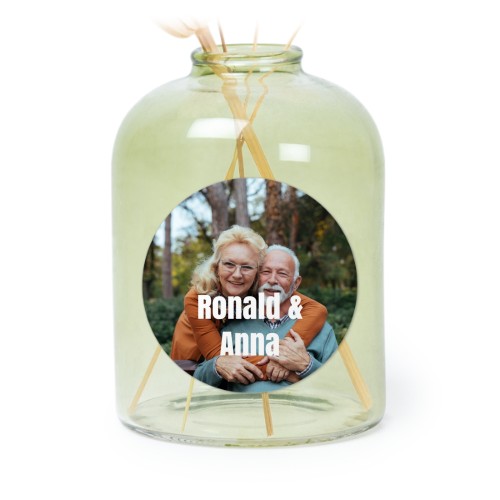 Glazen vaasjes groen met ronde sticker - set van 6 Glazen vaasjes groen met ronde sticker - set van 6