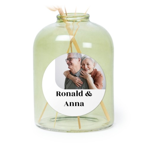 Glazen vaasjes groen met ronde sticker - set van 6 Glazen vaasjes groen met ronde sticker - set van 6