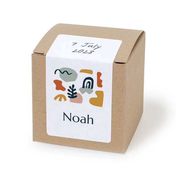 Autocollant rectangulaire beige pour boîte à dragées - lot de 24