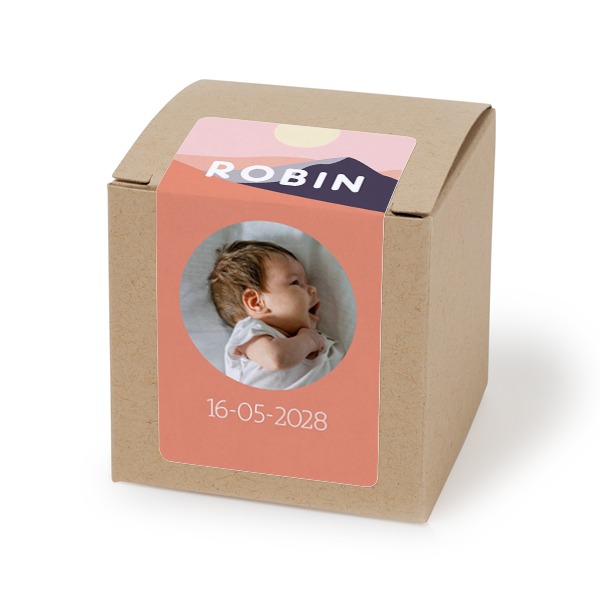 Doosje voor bedankje beige rechthoekige sticker - set van 24 Doosje voor bedankje beige rechthoekige sticker - set van 24