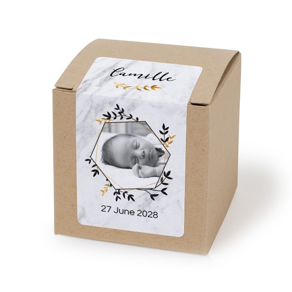 Paper box beige rectangular sticker - set of 24