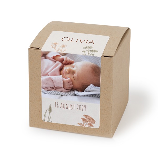 Paper box beige rectangular sticker - set of 24