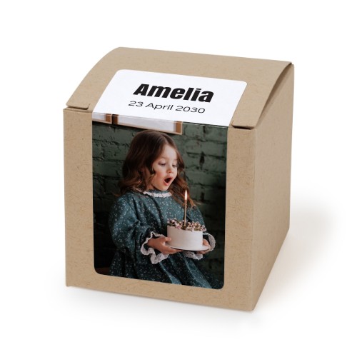 Paper box beige rectangular sticker - set of 24