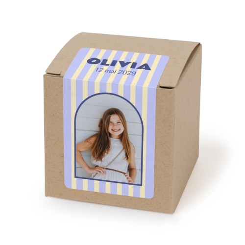 Autocollant rectangulaire beige pour boîte à dragées - lot de 24