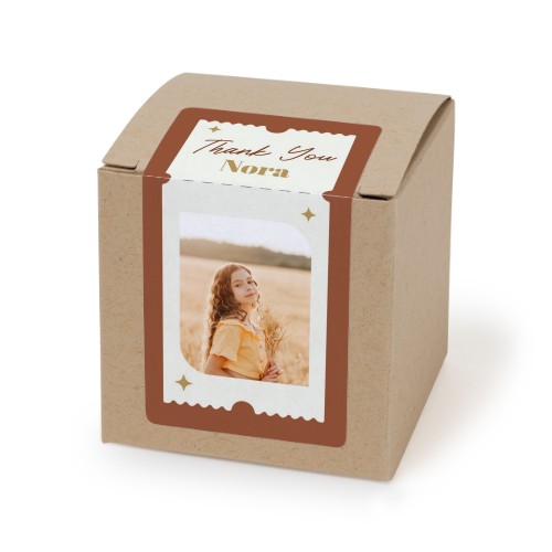 Autocollant rectangulaire beige pour boîte à dragées - lot de 24