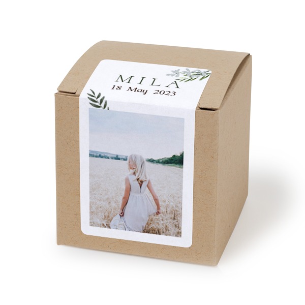 Brun papiræske med rektangulært klistermærke - 24 stk