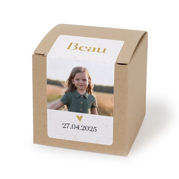 Paper box beige rectangular sticker - set of 24