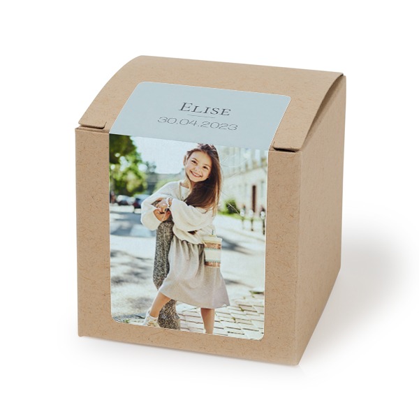 Autocollant rectangulaire beige pour boîte à dragées - lot de 24