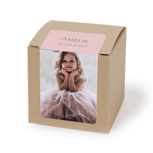 Paper box beige rectangular sticker - set of 24