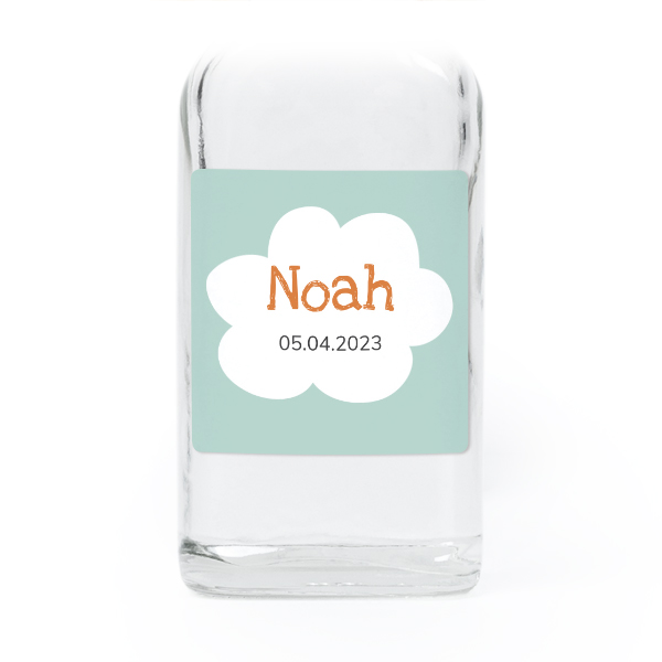 Små glasflaskor med fyrkantiga klistermärken – 12 st