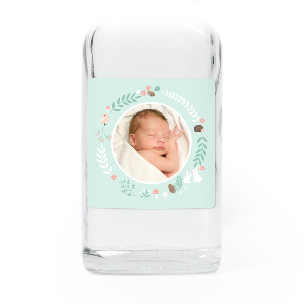 Små glasflaskor med fyrkantiga klistermärken – 12 st