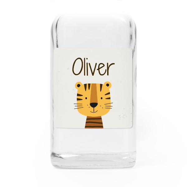 Små glasflaskor med fyrkantiga klistermärken – 12 st