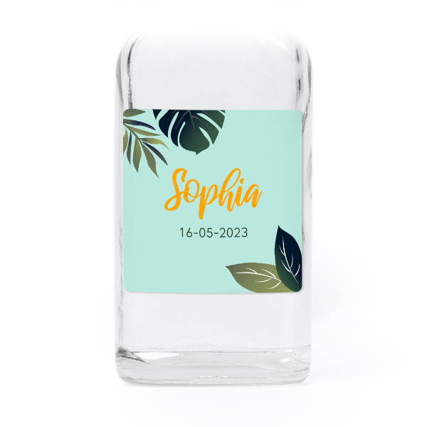 Små glasflaskor med fyrkantiga klistermärken – 12 st