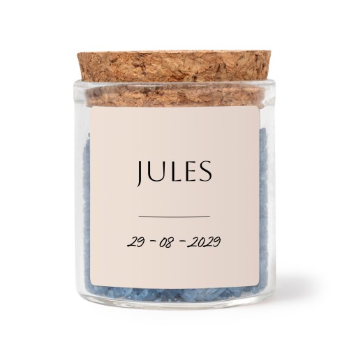 Mini-Glas mit quadratischem Sticker u. blauem Badesalz - 12 Stk. Mini-Glas mit quadratischem Sticker u. blauem Badesalz - 12 Stk.