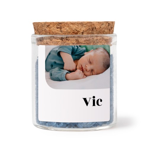 Mini bocal avec stickers carrés et sel de bain bleu (lot de 12) Mini bocal avec stickers carrés et sel de bain bleu (lot de 12)