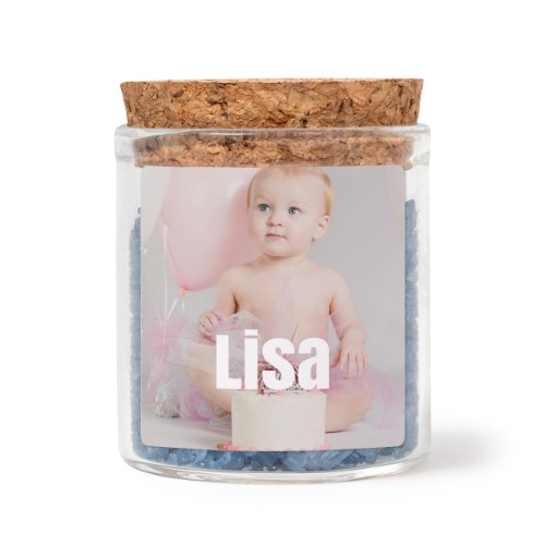 Mini bocal avec stickers carrés et sel de bain bleu (lot de 12)