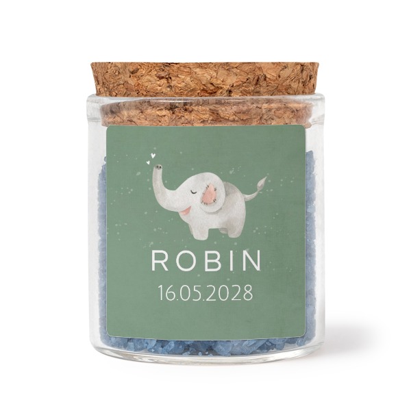 Glasburkar med fyrkantiga klistermÀrken och blÄtt badsalt - 12 st Glasburkar med fyrkantiga klistermÀrken och blÄtt badsalt - 12 st