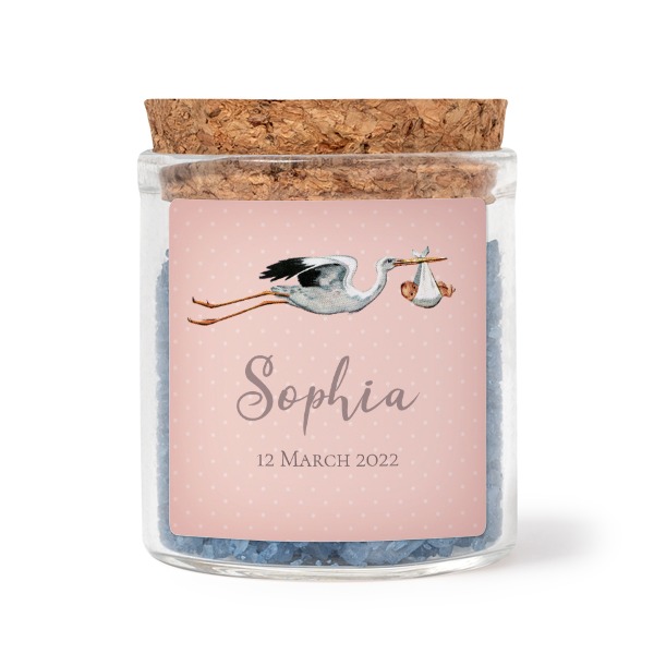 Glasburkar med fyrkantiga klistermärken och blått badsalt - 12 st