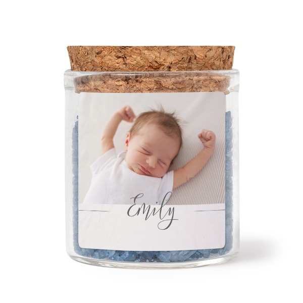 Mini bocal avec stickers carrés et sel de bain bleu (lot de 12)
