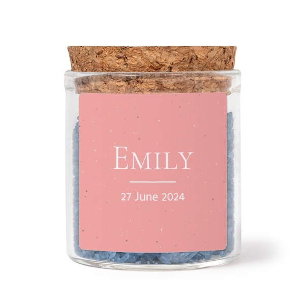 Glasburkar med fyrkantiga klistermÀrken och blÄtt badsalt - 12 st Glasburkar med fyrkantiga klistermÀrken och blÄtt badsalt - 12 st