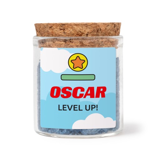 Mini bocal avec stickers carrés et sel de bain bleu (lot de 12)