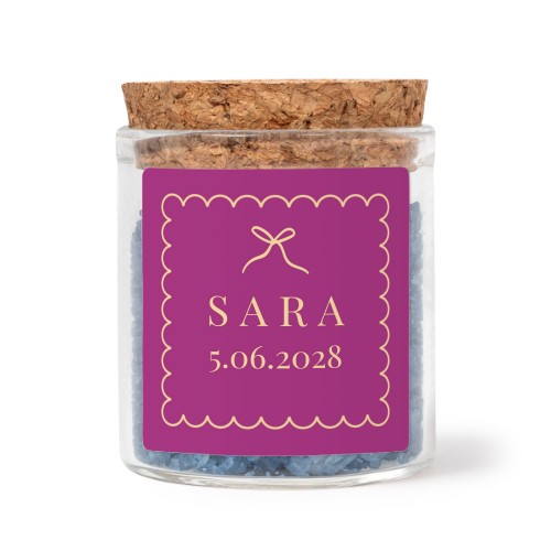 Mini-Glas mit quadratischem Sticker u. blauem Badesalz - 12 Stk.