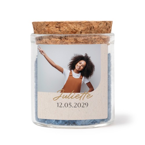 Glazen potjes met vierkante stickers en blauw badzout (set van 12)