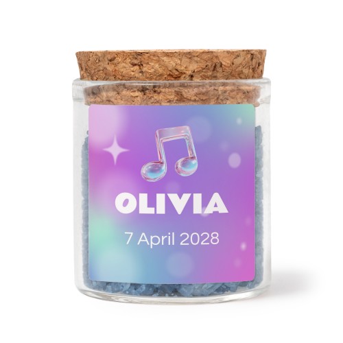 Glass jars with square stickers and blue bath salt - set of 12