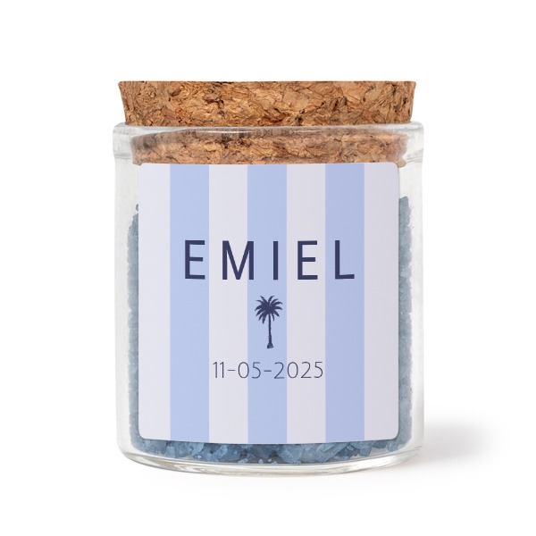 Glazen potjes met vierkante stickers en blauw badzout (set van 12)