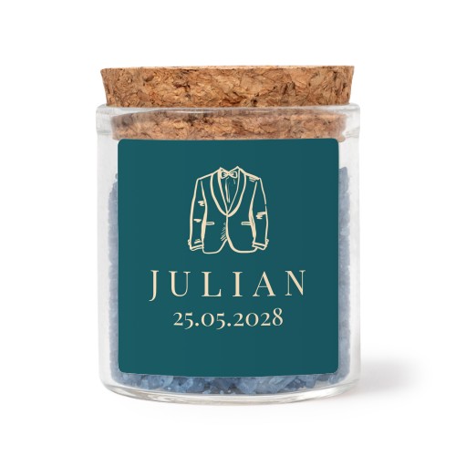 Glasskrukker med kvadratiske klistremerker og blått badesalt - 12 stk Glasskrukker med kvadratiske klistremerker og blått badesalt - 12 stk